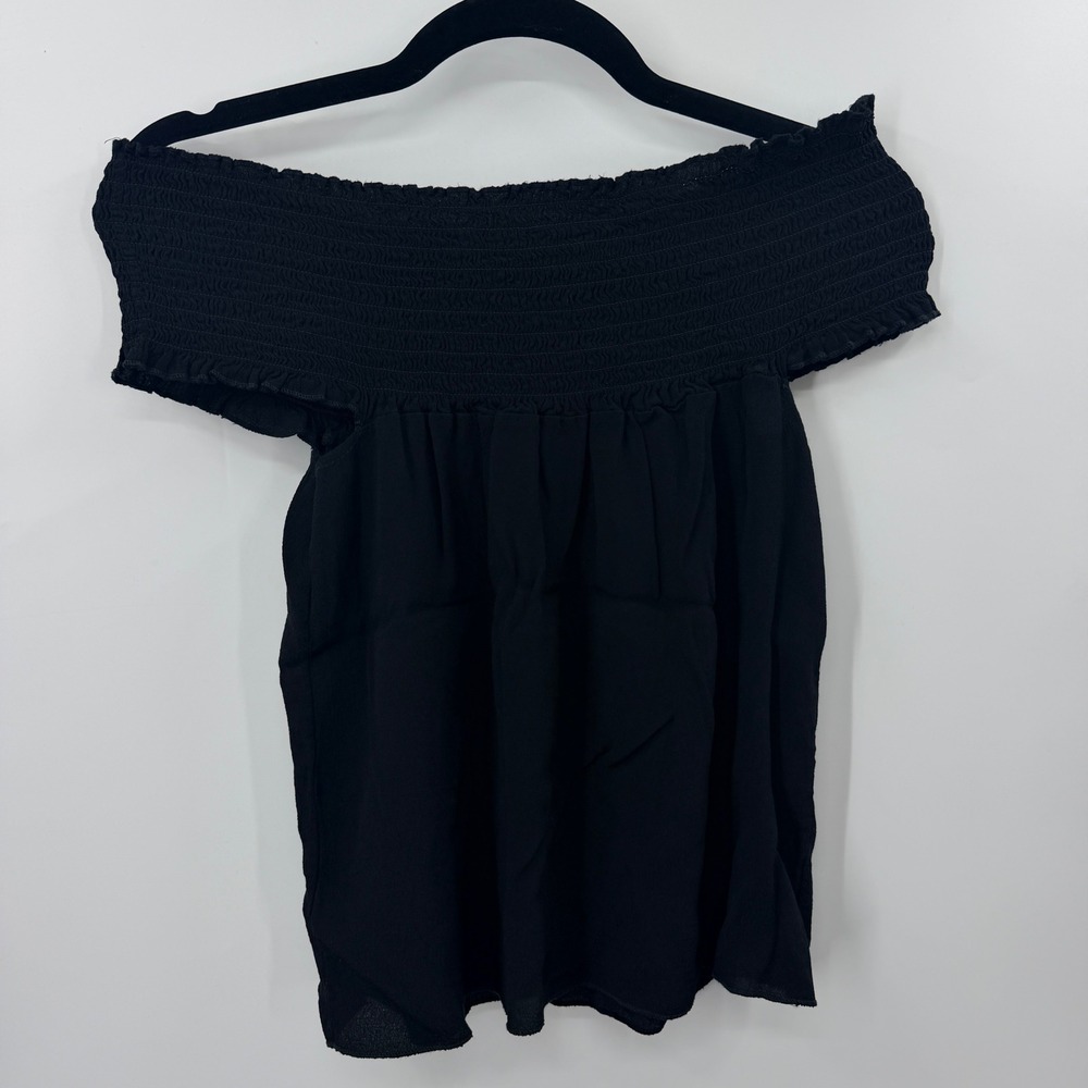 Brandy Melville Black Smocked Off The Shoulder Ruffle Top One Size Made In Italy